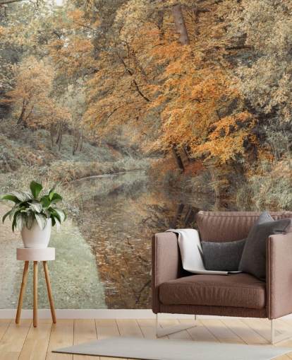 autumn forest by canal wallpaper