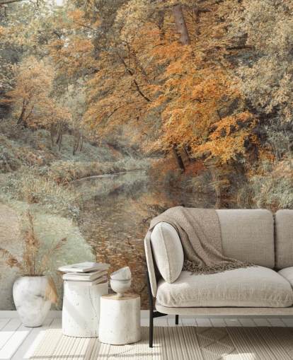 autumn forest by canal wallpaper