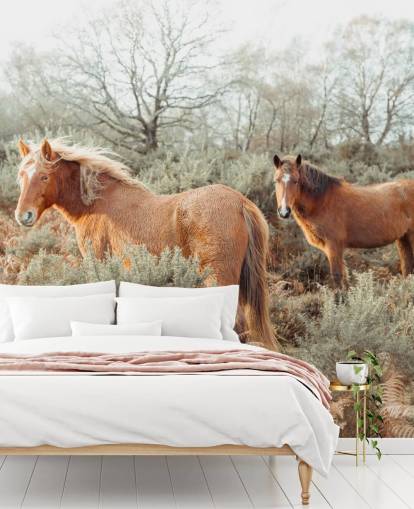 fond d'écran chevaux au gingembre dans l'habitat sauvage