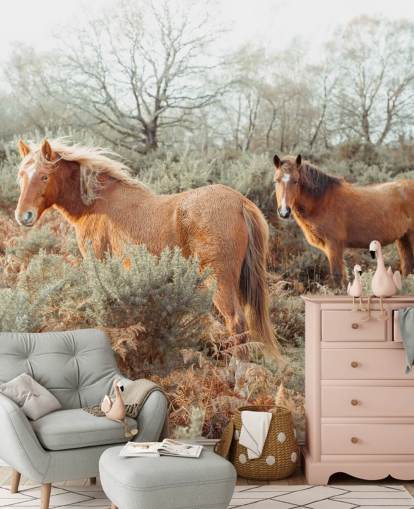 cavalos de gengibre em habitat selvagem papel de parede