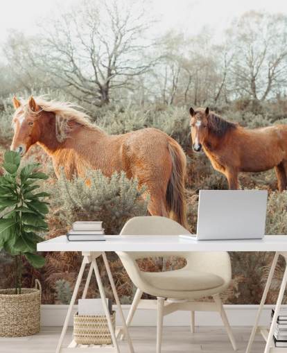 fond d'écran chevaux au gingembre dans l'habitat sauvage