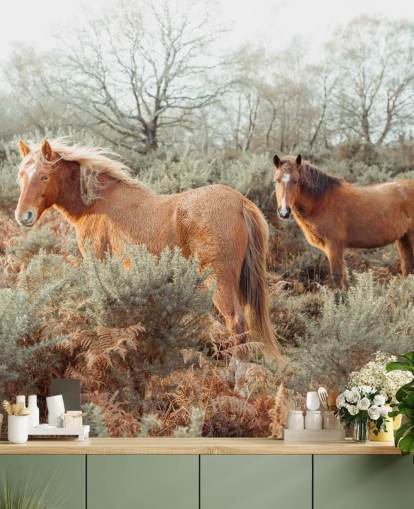 gemberpaarden in wilde habitat behang