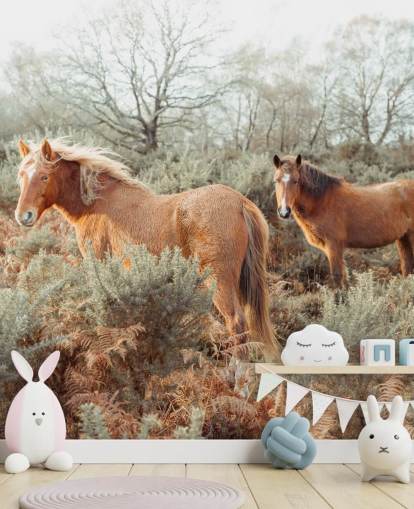 fond d'écran chevaux au gingembre dans l'habitat sauvage