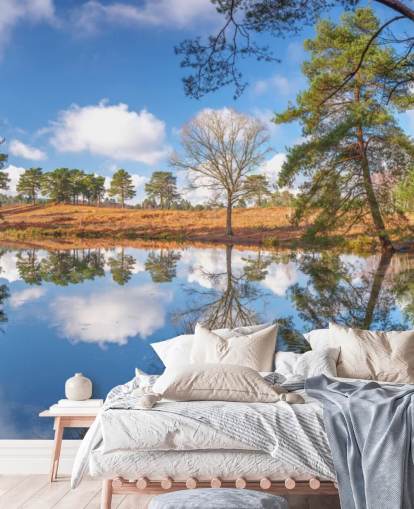 trees reflecting landscape wallpaper