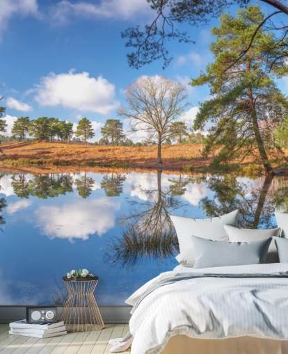 trees reflecting landscape wallpaper