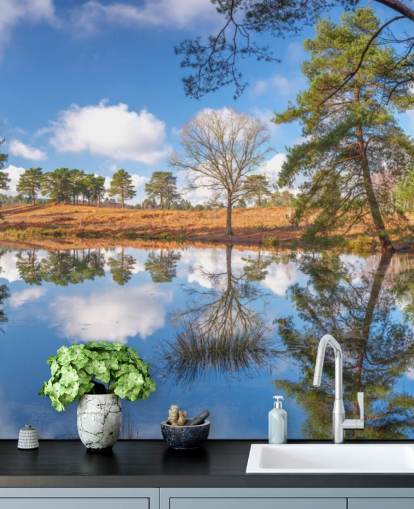 alberi che riflettono carta da parati