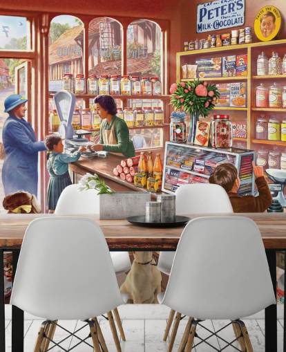 vintage sweet shop wallpaper