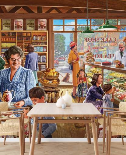 1950s/60s cake shop filled with children wallpaper 1950s/60s cake shop filled with children wallpaper