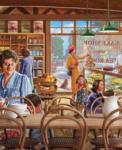 Pastelería de los años 50/60 llena de papel tapiz infantil