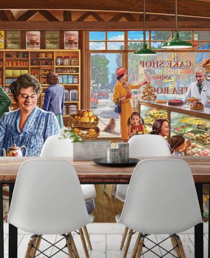 1950s/60s cake shop filled with children wallpaper 1950s/60s cake shop filled with children wallpaper