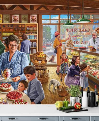 1950s/60s cake shop filled with children wallpaper 1950s/60s cake shop filled with children wallpaper