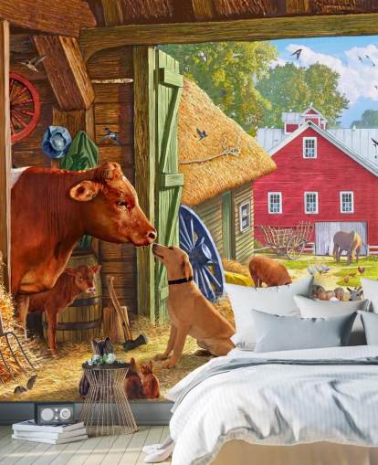 colourful and detailed american farm wallpaper