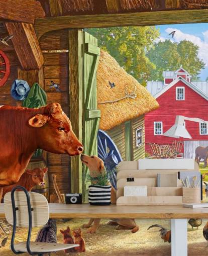 colourful and detailed american farm wallpaper