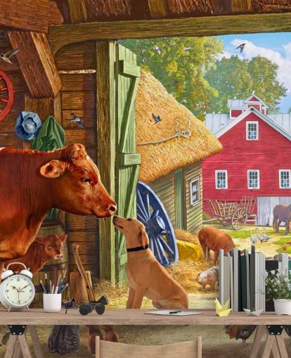 colourful and detailed american farm wallpaper