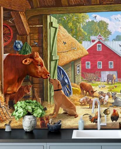 colourful and detailed american farm wallpaper
