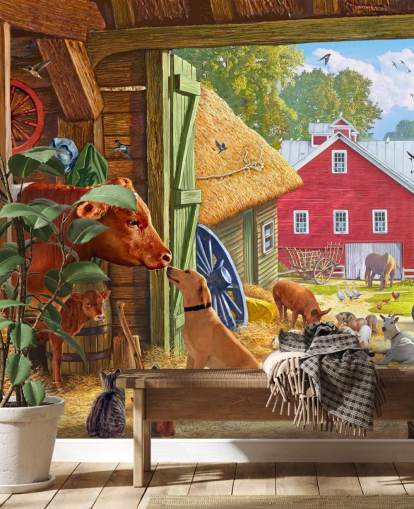 färgglad och detaljerad amerikansk gård tapet