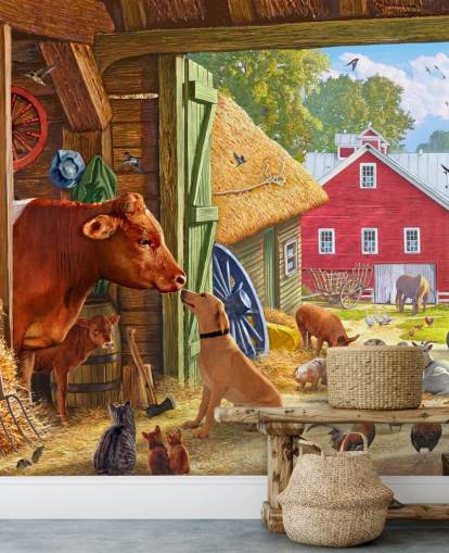 colourful and detailed american farm wallpaper
