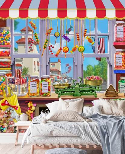 papier peint de magasin de bonbons détaillé lumineux et coloré