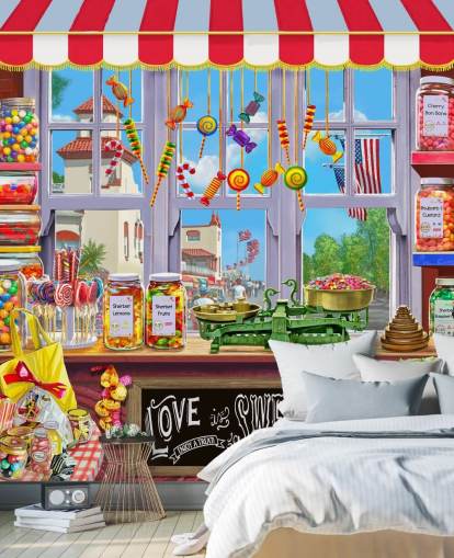 papel pintado brillante y colorido tienda de dulces papel pintado brillante y colorido tienda de dulces