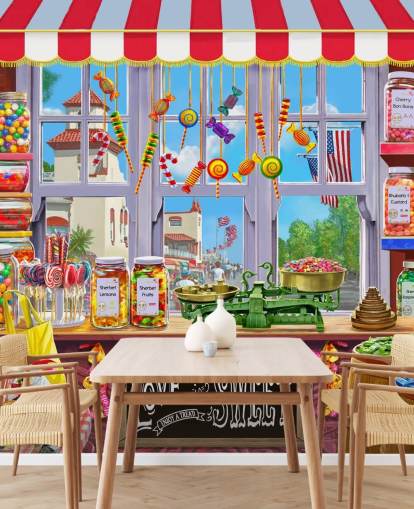valoisa ja värikäs yksityiskohtainen sweet shop tapetti