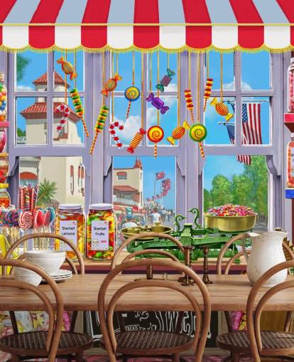 valoisa ja värikäs yksityiskohtainen sweet shop tapetti