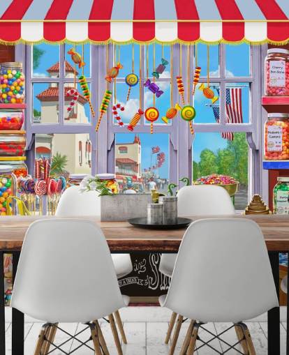 papel de parede de loja de doces detalhado brilhante e colorido papel de parede de loja de doces detalhado brilhante e colorido