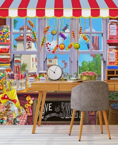 valoisa ja värikäs yksityiskohtainen sweet shop tapetti