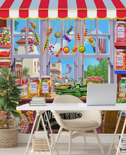 valoisa ja värikäs yksityiskohtainen sweet shop tapetti
