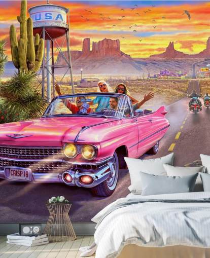 vaaleanpunainen avoauto reitillä 66 tapetti vaaleanpunainen avoauto reitillä 66 tapetti