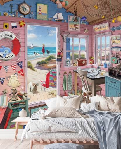inside of a beach hut wallpaper