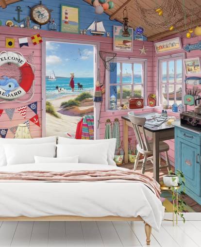 inside of a beach hut wallpaper