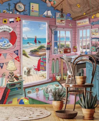 inside of a beach hut wallpaper