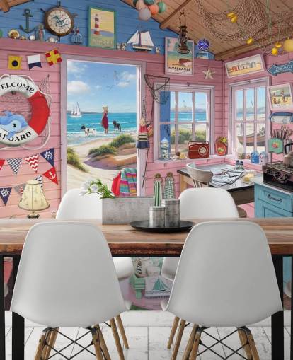 dentro de um papel de parede de cabana de praia
