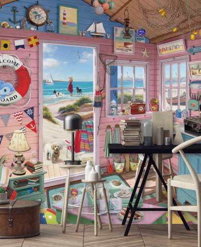 inside of a beach hut wallpaper