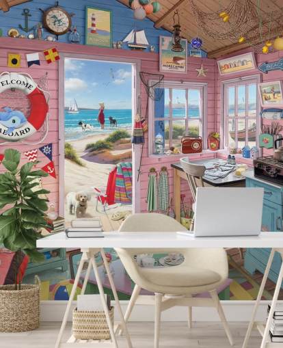 inside of a beach hut wallpaper