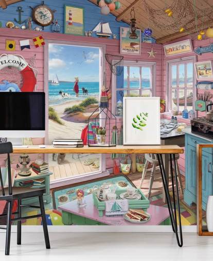 inside of a beach hut wallpaper