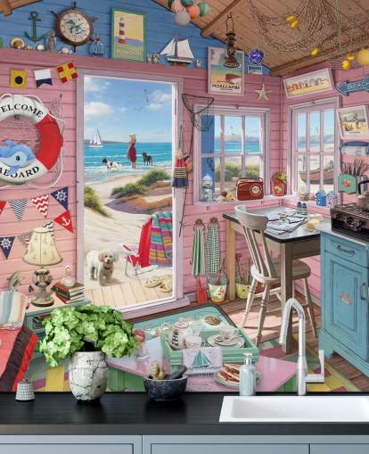 inside of a beach hut wallpaper