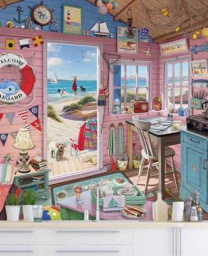 inside of a beach hut wallpaper