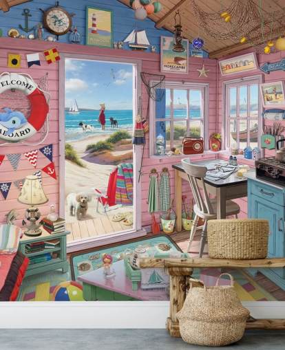 dentro de um papel de parede de cabana de praia