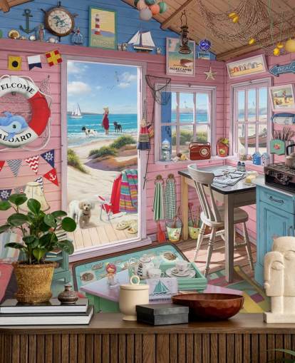 inside of a beach hut wallpaper