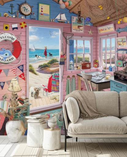 binnenkant van een strandhut behang