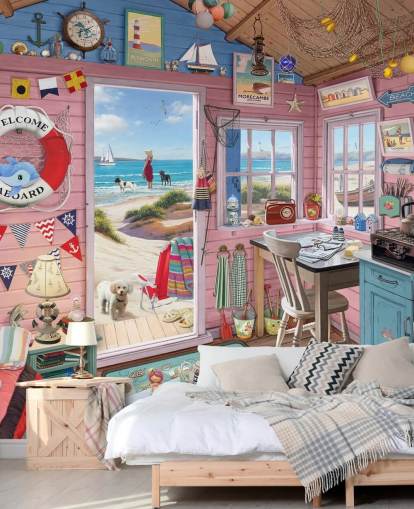 inside of a beach hut wallpaper