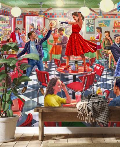 1950-tallet rockere danser i en diner tapet 1950-tallet rockere danser i en diner tapet