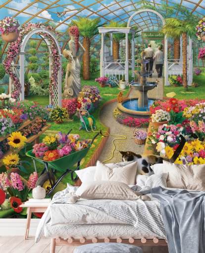 bunte Blumen im Garten Center Tapete