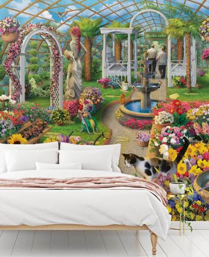 Papel pintado de flores de colores en el jardín