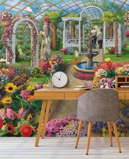 Papel pintado de flores de colores en el jardín