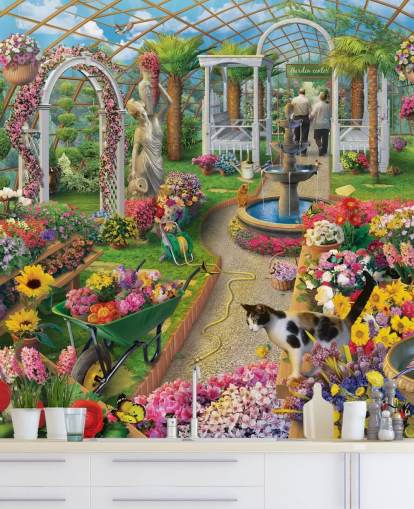 papier peint fleurs colorées dans la jardinerie