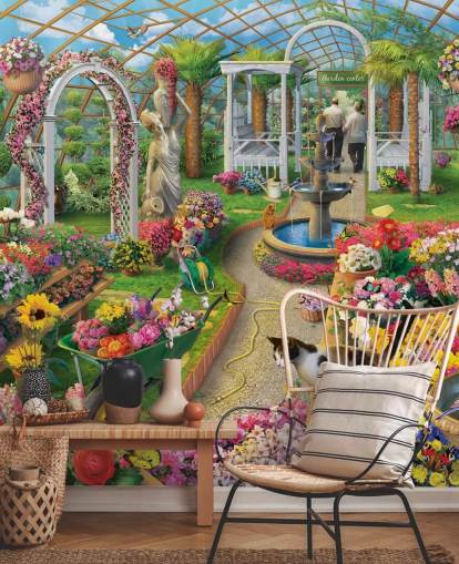 fargerike blomster i hagen sentrum tapet
