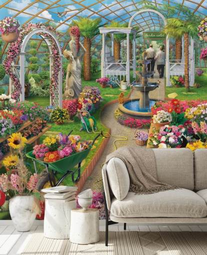 colourful flowers in garden centre wallpaper