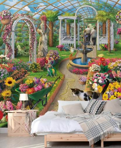 colourful flowers in garden centre wallpaper